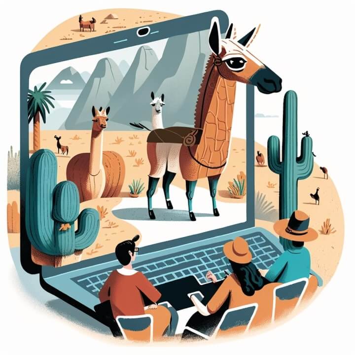 Painted laptop in desert with lamas and cacti