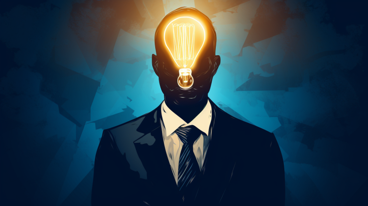 Person in suit with lightbulb head